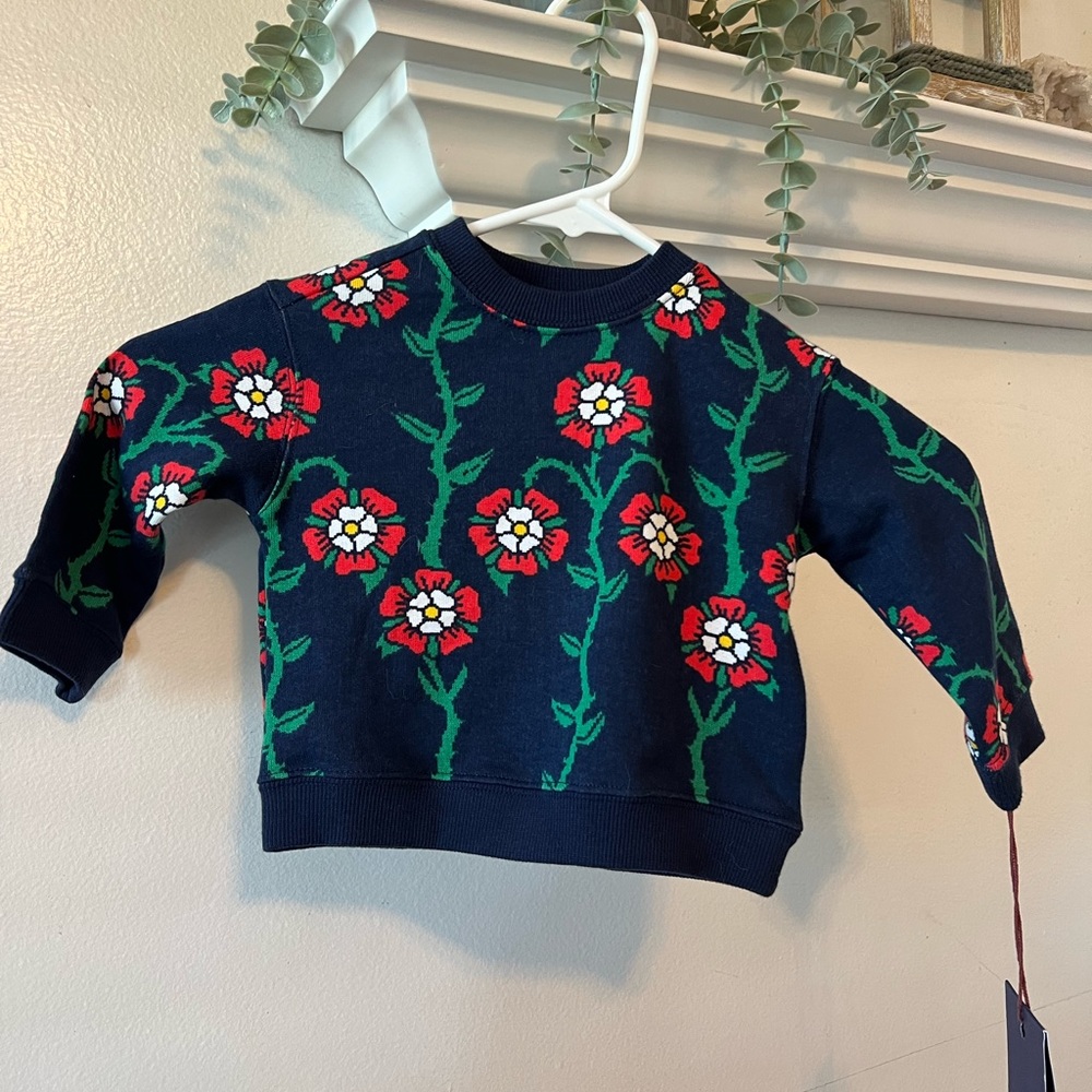 Rowing Blazers Navy Sweater with Red Floral Motif